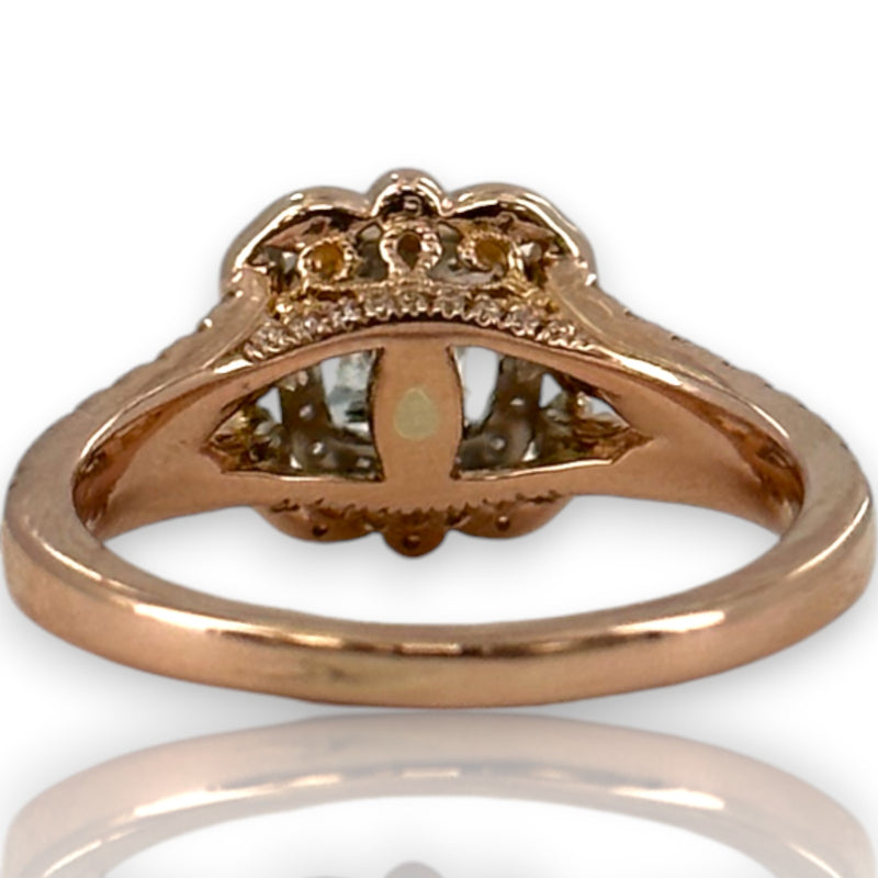 Neil Lane Retired Solid 14kt Rose Gold Cushion Cut Prong Set Diamond Engagement Ring with Double Halo and Diamond Split Sides Size 8.5