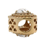 Pandora 14kt Yellow Gold and CZ Leveled Hearts Bead Double Halo Slider Charm