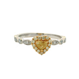 Modani Solid 18kt 2-Tone Gold Fancy Yellow Heart Diamond Solitaire with Accent Diamonds Size 8
