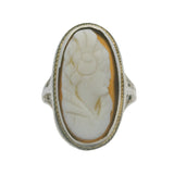 Antique 1920-30s Solid 18kt White Gold Filigree Shell Cameo Oval 22mm Dinner Ring Size 6