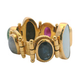 Vintage Italian Percossi Solid 18kt Yellow Gold Multi Precious Gemstone Hinged Cocktail Ring Size 7.5