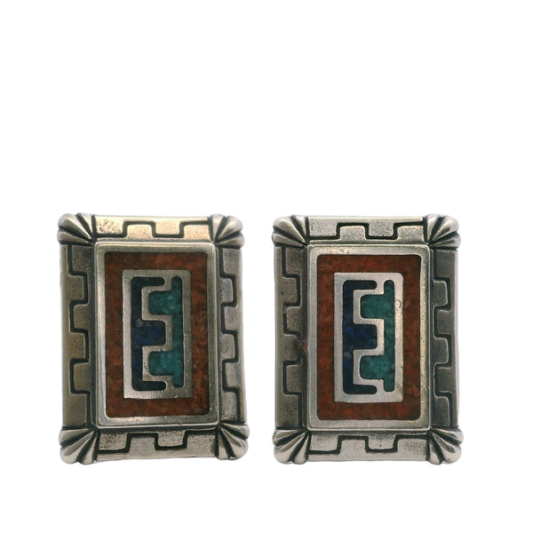 Carolyn Pollack 925 Sterling Silver Coral, Turquoise, and Lapis Southwest Stud Earrings