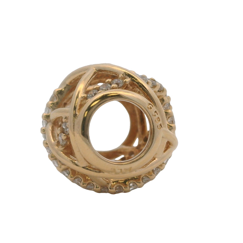 Charm deslizante de cuentas caladas con forma de galaxia de Pandora en oro amarillo macizo de 14 kt y circonitas cúbicas