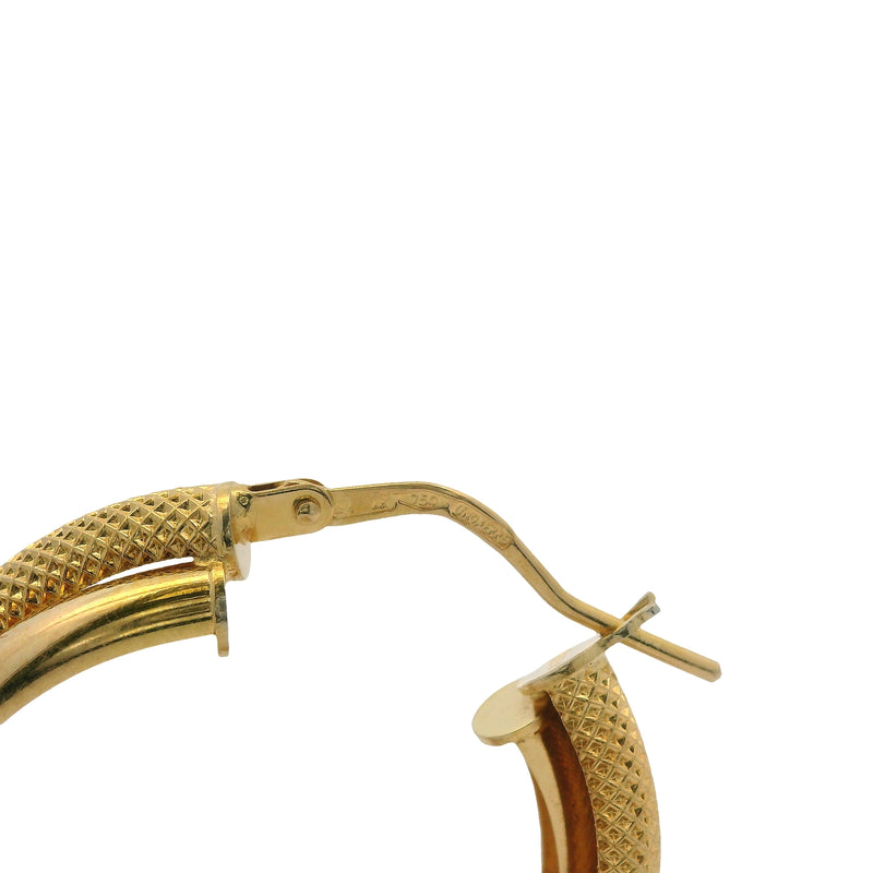 Vintage UnoAerre Solid 18kt Yellow Gold Polished and Textured 25mm Hoop Earrings