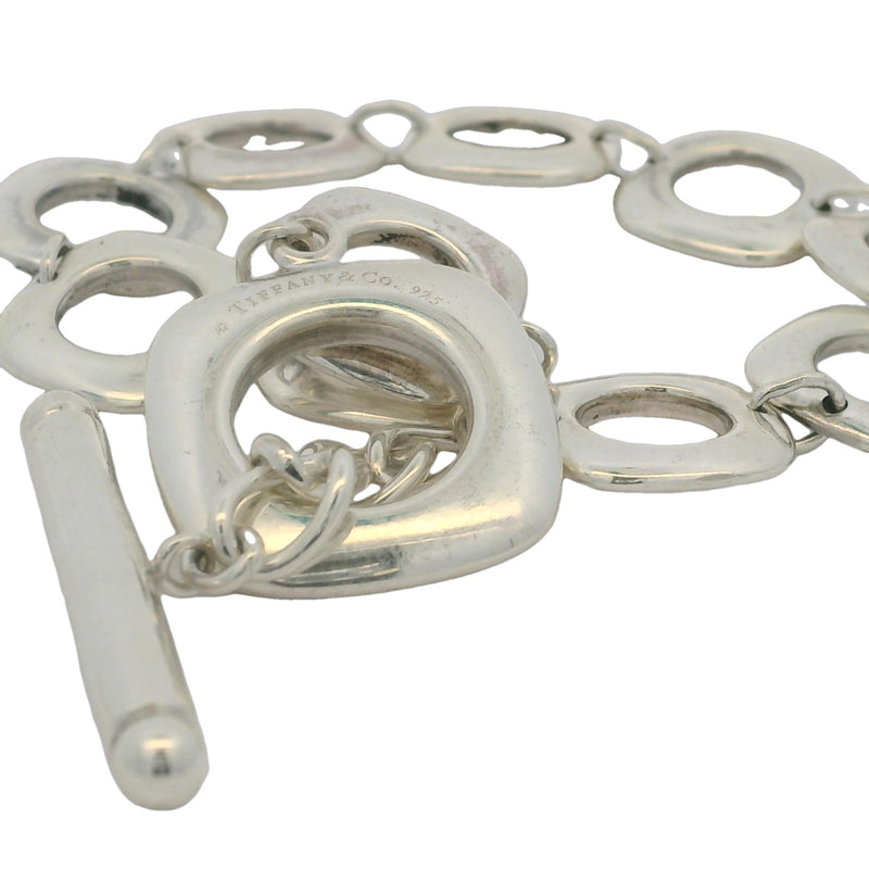 Tiffany & Co 925 Sterling Silver Open Square Cushion Link Toggle Bracelet 7.5"
