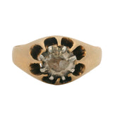 Antique Georgian Silver-Backed Rough Diamond in Victorian 18kt Yellow Gold Belcher Setting Ring Size 10