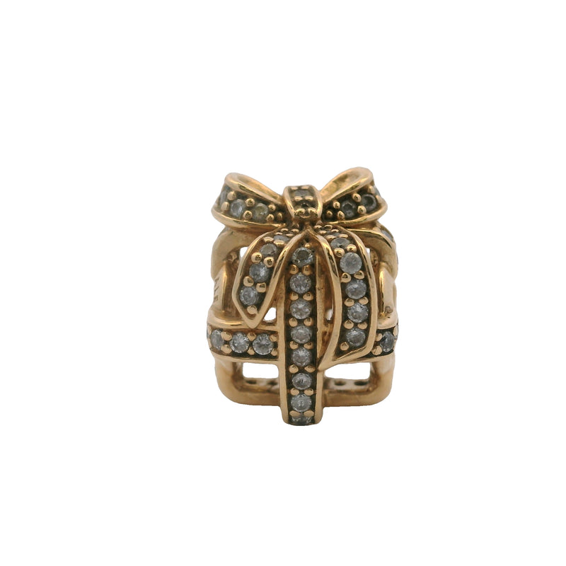 Pandora Solid 14kt Yellow Gold "All Wrapped Up" Gift Box CZ Spacer Charm