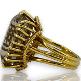 Vintage 1960s Corletto Smokey Topaz Cocktail Ring with Rope Detail Size 5 Made in Italy
