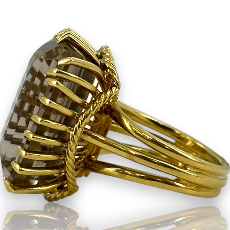 Vintage 1960s Corletto Smokey Topaz Cocktail Ring with Rope Detail Size 5 Made in Italy