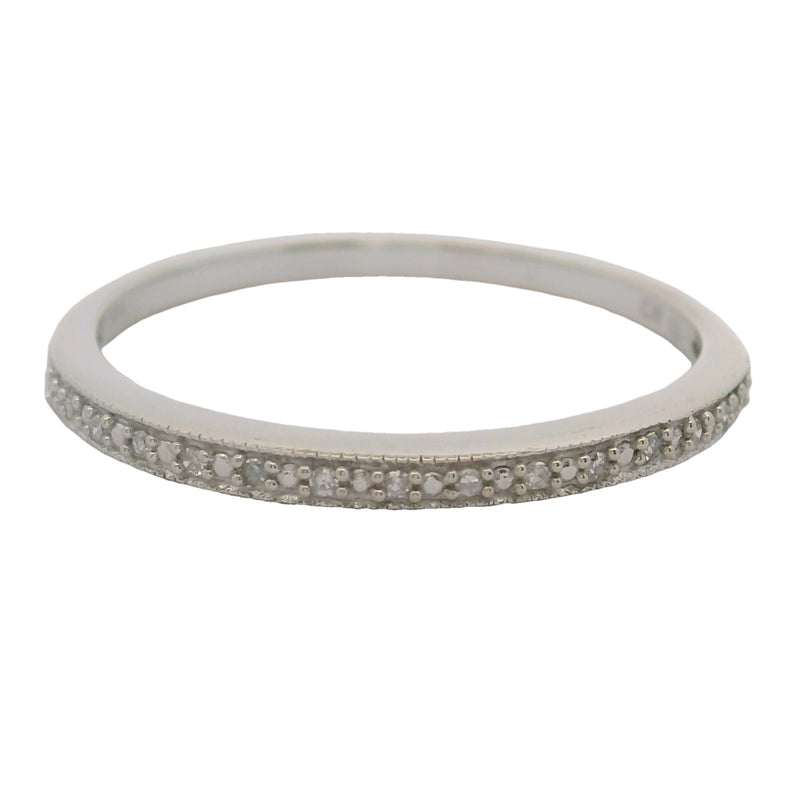 Solid 10kt White Gold and Small Diamonds Stackable Wedding Band Ring Size 9