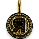 Letter "R" Cubic Zirconia Alphabet Disk Pendant Charm 14kt Yellow Gold