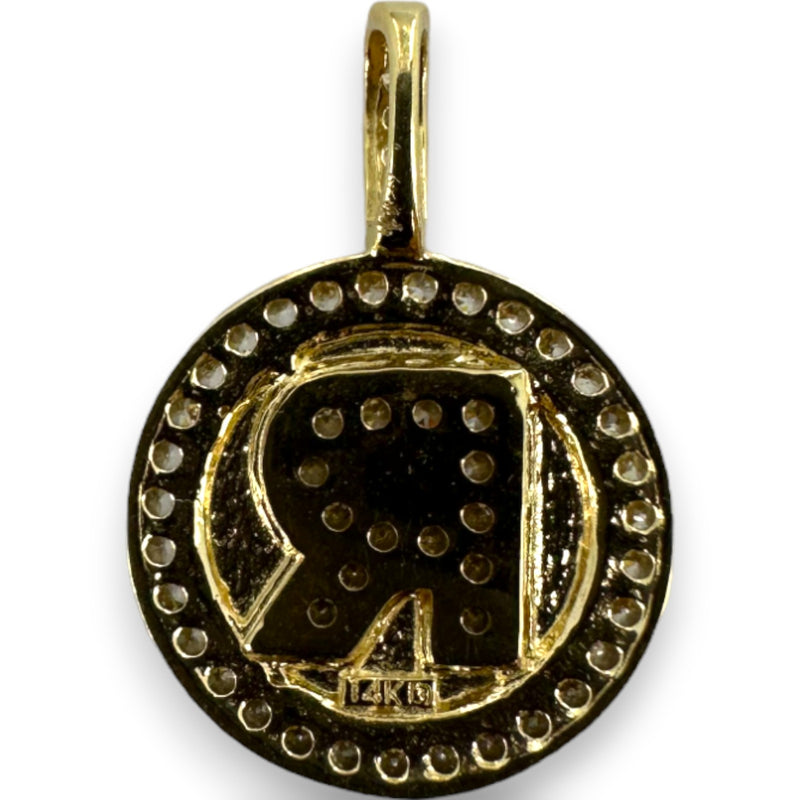Letter "R" Cubic Zirconia Alphabet Disk Pendant Charm 14kt Yellow Gold
