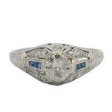 Antique 1920s 950 Platinum Diamond Filigree Engagement Ring Sapphires Size 7.25
