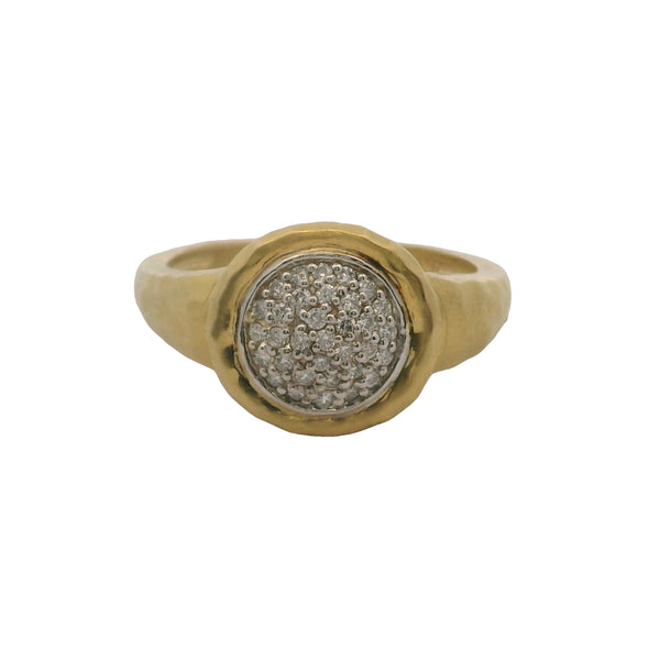Vintage Hammered 14kt Yellow Gold and Diamond Round Cluster Ring Size 10