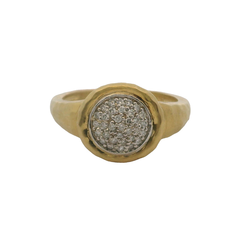Vintage Hammered 14kt Yellow Gold and Diamond Round Cluster Ring Size 10