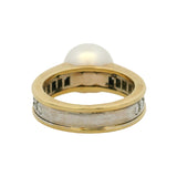 Vintage Solid 18kt Yellow White Gold South Sea Pearl 0.64ctw Diamond Ring Size 5