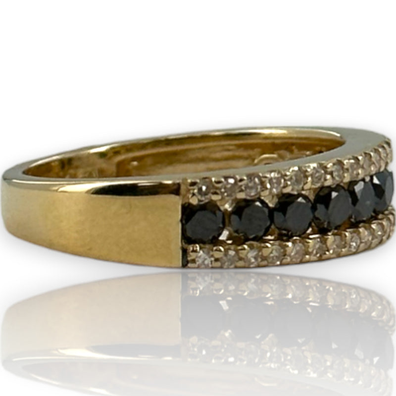 EFFY 14kt Yellow Gold Stackable Accent 5.4mm Band with Black and White Diamonds Size 7 Ring