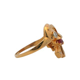 Vintage 1930s Retro 14kt Yellow Gold Diamond and Lab Ruby Cornucopia Cocktail Ring Size 10