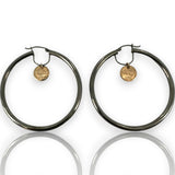LeVian 14kt Black Gold 2-Inch Diameter Snap Closure Hoop Earrings with Rose Gold Logo Dangle Accent