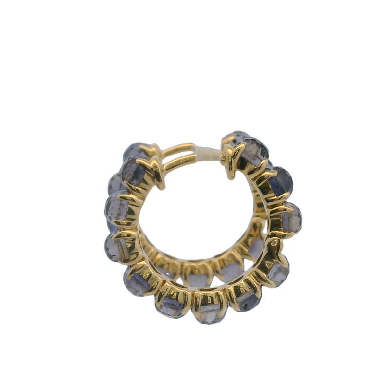 Pendientes de aro Ippolita Lollipop de oro amarillo de 18 kt y amatista azul violeta de talla rosa de 21 mm, retirados.