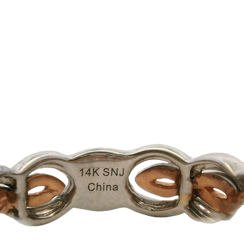 Solid 14kt White and Rose Gold Diamond Pave Twist 6.8mm Stackable Band Size 6