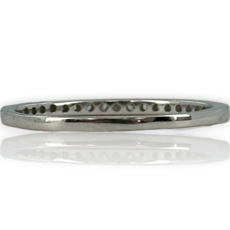 Alianza de boda apilable de media eternidad con diseños únicos en oro blanco de 14 kt y diamantes, talla 11