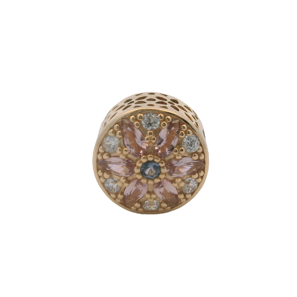 Charm deslizante espaciador floral opulento de Pandora en oro amarillo sólido de 14 kt y circonitas cúbicas (retirado)