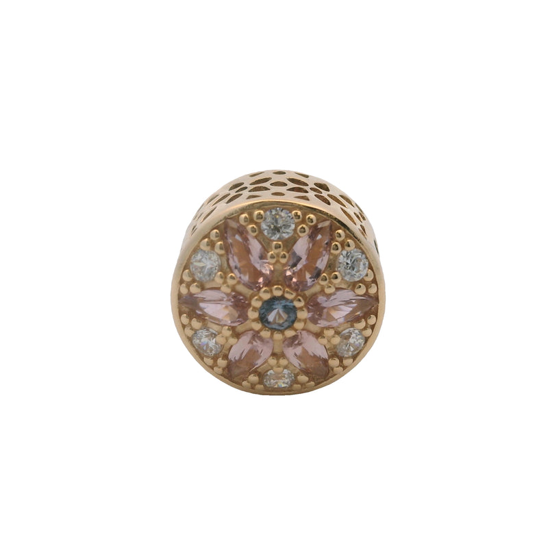 Charm deslizante espaciador floral opulento de Pandora en oro amarillo sólido de 14 kt y circonitas cúbicas (retirado)