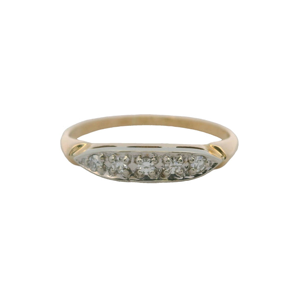 Antique 1930s White and Yellow 14kt Gold Diamond Wedding Stackable Band Ring Size 6