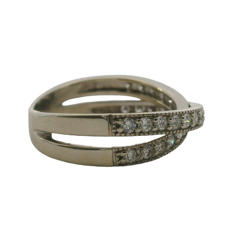 Solid 14kt White Gold and Diamond Crossover Milgrain Band Ring Size 6