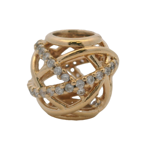 Charm deslizante de cuentas caladas con forma de galaxia de Pandora en oro amarillo macizo de 14 kt y circonitas cúbicas