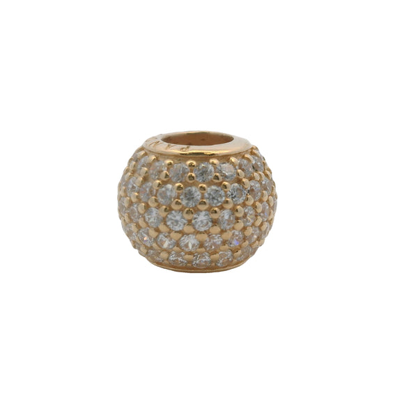 Charm Pandora de oro amarillo macizo de 14 kt con circonitas cúbicas "Luces pavé"