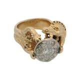 Vintage Solid 14kt Yellow Gold and 0.86ctw Natural Diamond 3D Sculpted Dragon Ring Size 8.5