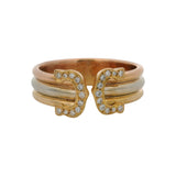 Authentic Vintage 1997 Cartier Tri-Tone 18kt Gold 8mm Double C Wrap Ring Size 7