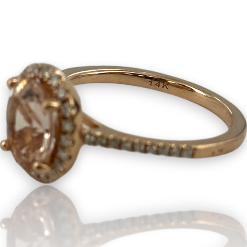QCD Quality Color Design 14kt Solid Rose Gold and Morganite Ring with Accent Diamond Halo Engagement Size 7