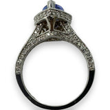 Solid 14kt White Gold Rhodium Plated Pear Shaped Prong Set Tanzanite Solitaire Ring with Diamond Halo Size 7.5