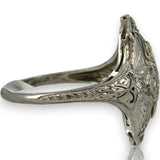 1920s 900 Platinum Art Deco Era Filigree 18mm Dinner Ring with 0.32ctw Diamonds and Milgrain Openwork Details Size 5.75