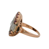 Antique 1930s 14kt Rose Gold Old Mine Diamond Cocktail Ring Ruby Halo Size 5.75