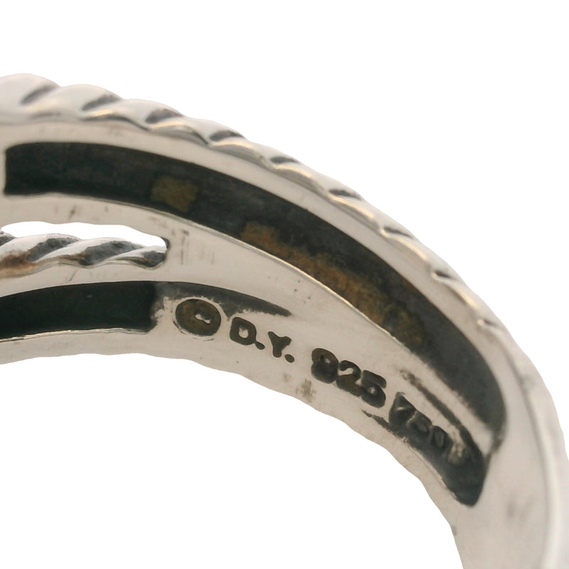 David Yurman 925 Silver/18kt Rose Gold Morganite and Diamond Halo Albion Cable Ring Size 7