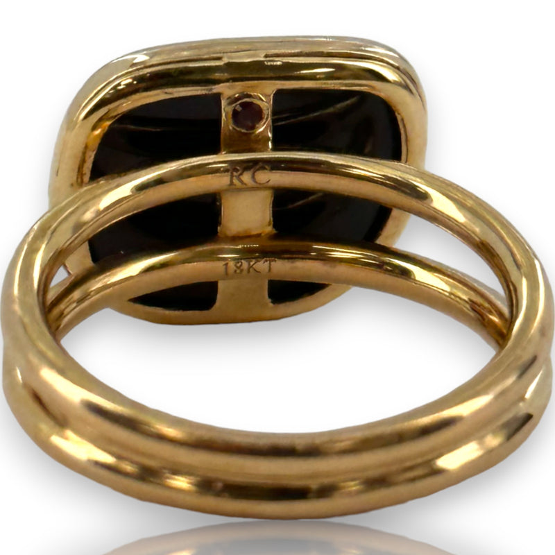 Roberto Coin Signed with Ruby Solid 18kt Rose Gold Black Jade Collection Double Band Statement Ring Size 6.5