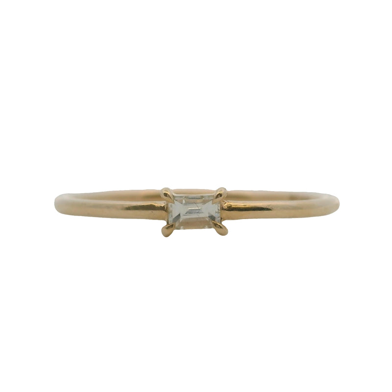 Mejuri 14kt Solid Yellow Gold and Diamond Dainty Baguette Stacker Ring Size 5.75