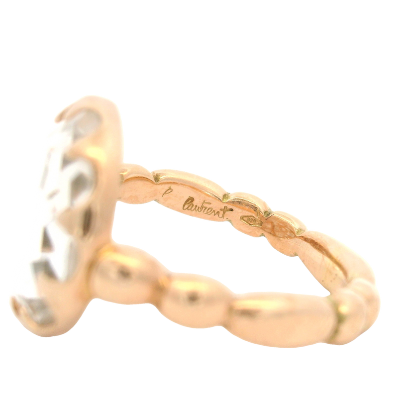 Laurent Gandini Bon Ton Collection 9kt Rose Gold Transparent Rock Crystal Ring Made in Italy