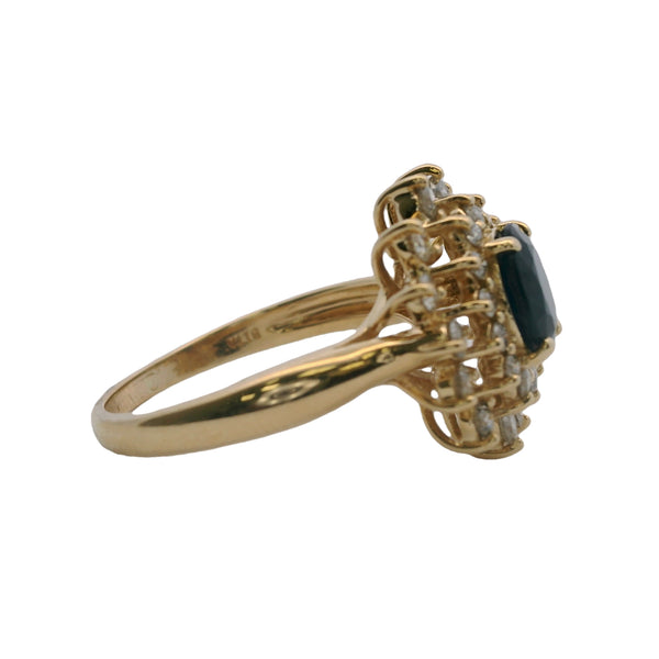 EFFY Bita Collection 14kt Yellow Gold 1ct Oval Sapphire Ring With Double Diamond Halo Size 9.75