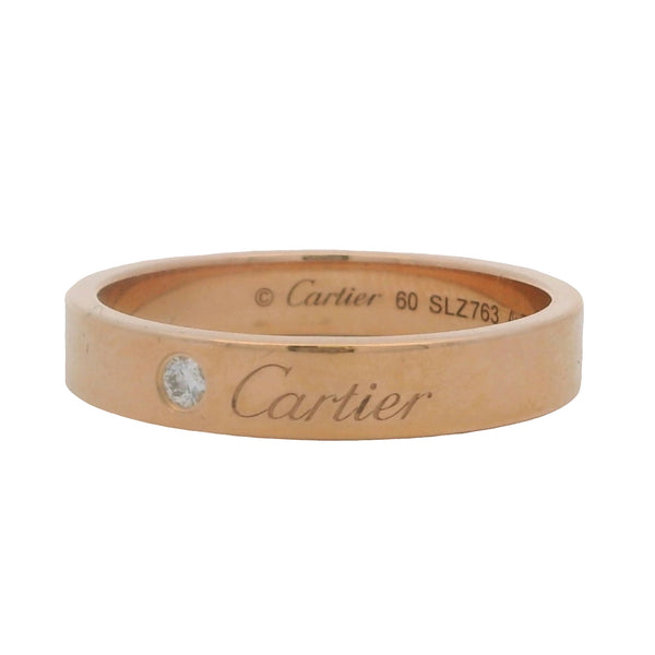 Cartier C de Cartier Solid 18kt Rose Gold 4mm Wedding Band Ring with Diamond Size 9