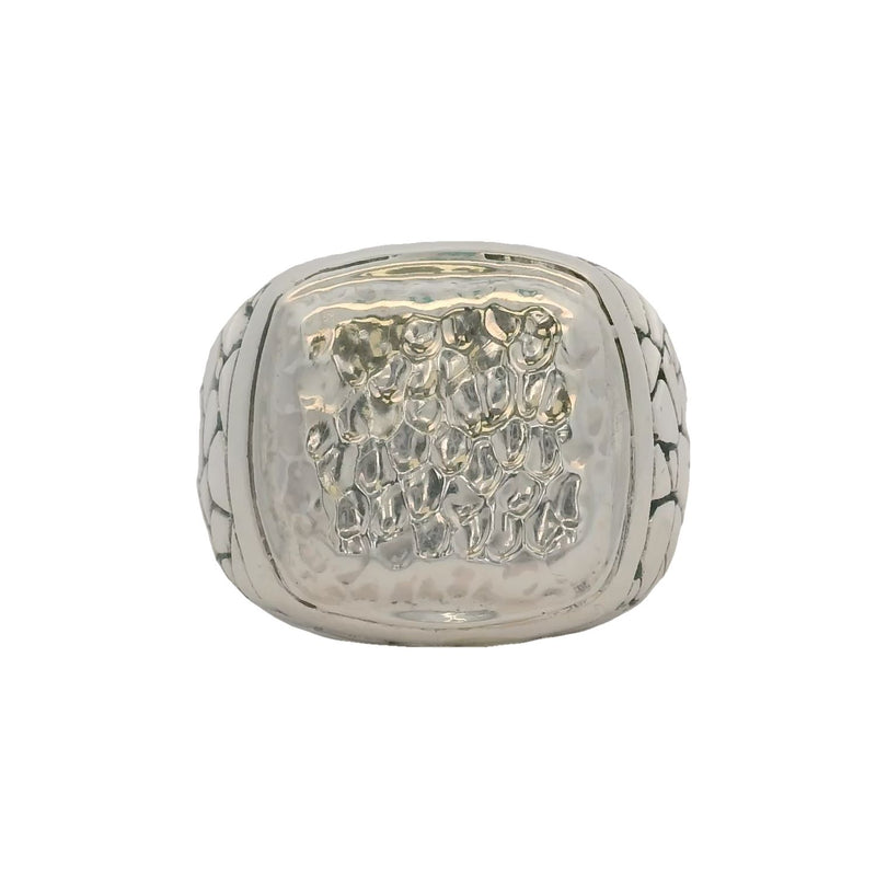 Samuel B Jewelry 925 Sterling Silver Nugget Pattern Hammered-Top Signet Ring Size 10