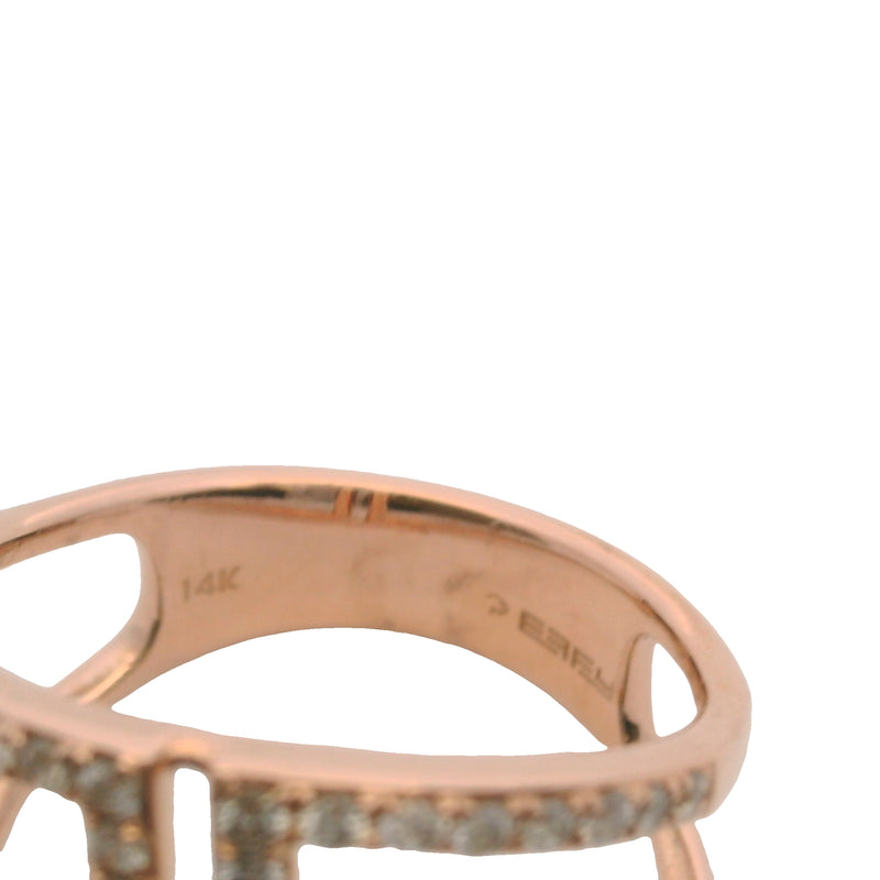 EFFY Solid 14kt Rose Gold and Diamond Cocktail Long Cage Ring Size 7