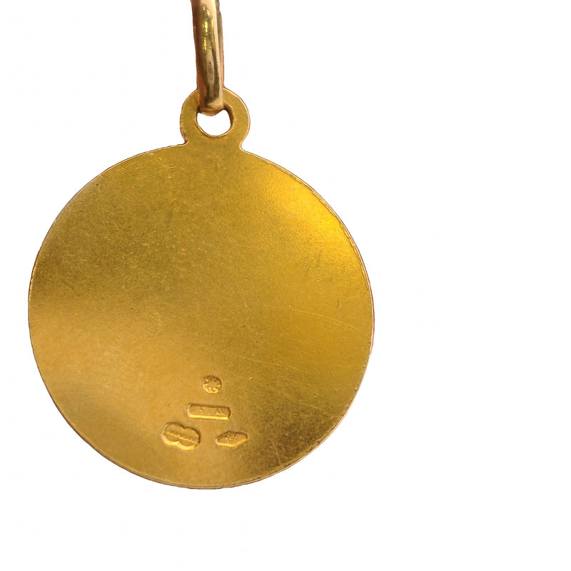 Colgante con dije de San Antonio en oro amarillo italiano de 18 kt con disco circular de 16 mm