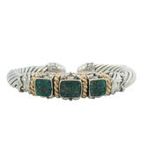 Samuel Benham Sterling Silver and 14kt Yellow Gold Black Opal Aggregate Cable Cuff 6" Bracelet