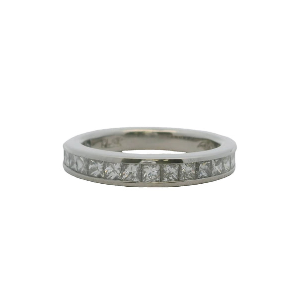 Solid Platinum and Princess Cut Diamond Channel Set 3.3mm Wedding Stackable Band Ring Size 6.5