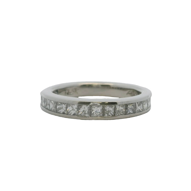 Solid Platinum and Princess Cut Diamond Channel Set 3.3mm Wedding Stackable Band Ring Size 6.5